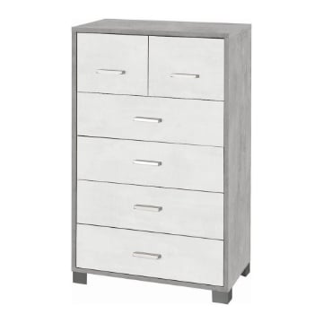 CASSETTIERA DA ARREDO MODERNA CON PIEDINI E 4+2 CASSETTI 112X70X41 CM COLORE CEMENTO E OSSIDOO BIANCO