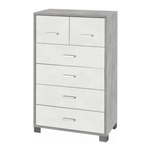 CASSETTIERA DA ARREDO MODERNA CON PIEDINI E 4+2 CASSETTI 112X70X41 CM COLORE CEMENTO E OSSIDOO BIANCO