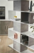 SCAFFALE A LIBRERIA DI DESIGN MODULARE IN LEGNO A 6 PIANI DIMENSIONI 215X150X38 CM, COLORE CEMENTO E BIANCO