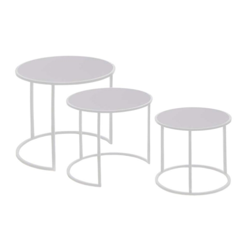 SET 3 TAVOLINI DA CAFFÈ IN METALLO BIANCO E RIPIANI LILLA CHIARO CON DESIGN MINIMAL