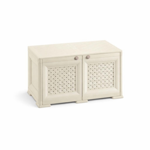 ARMADIO BASSO EFFETTO LEGNO ANGORA 79X43X46 CM CON ANTA TRAFORATA, MOBILE TV E CONTENITORE PER VERANDA E BALCONE COPERTO