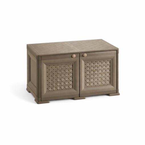 ARMADIO BASSO 79X43X46 CM CON ANTA TRAFORATA – MOBILE TV E CONTENITORE IN PLASTICA PER INTERNO ED ESTERNO COPERTO