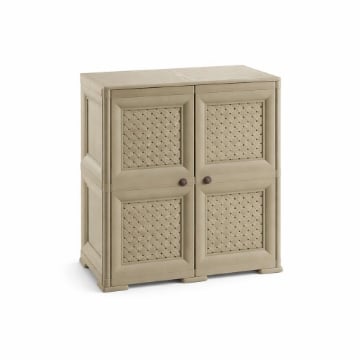 ARMADIO 2 MODULI TAUPE 79X43X85,5 CM CON ANTE TRAFORATE – MOBILE CONTENITORE DECORATIVO PER ZONA LIVING