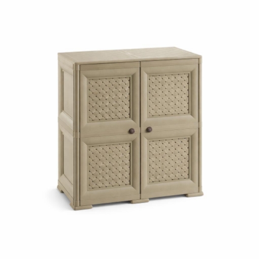 ARMADIO 2 MODULI TAUPE 79X43X85,5 CM CON ANTE TRAFORATE – MOBILE CONTENITORE DECORATIVO PER ZONA LIVING