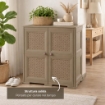 ARMADIO 2 MODULI TAUPE 79X43X85,5 CM CON ANTE TRAFORATE – MOBILE CONTENITORE DECORATIVO PER ZONA LIVING