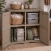 ARMADIO 2 MODULI TAUPE 79X43X85,5 CM CON ANTE TRAFORATE – MOBILE CONTENITORE DECORATIVO PER ZONA LIVING