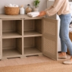 ARMADIO 2 MODULI TAUPE 79X43X85,5 CM CON ANTE TRAFORATE – MOBILE CONTENITORE DECORATIVO PER ZONA LIVING