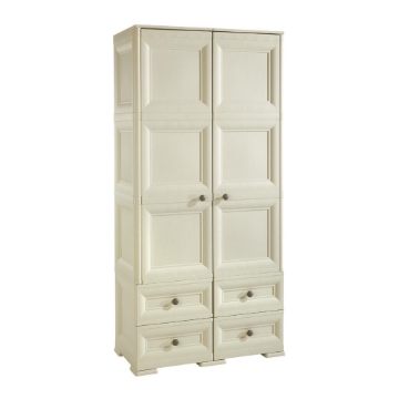 ARMADIO MULTIUSO IN RESINA 79X42.5X164 CM 2 ANTE 4 CASSETTI CON RIPIANI INTERNI BEIGE, MOBILE ALTO INTERNO ESTERNO
