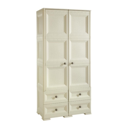ARMADIO MULTIUSO IN RESINA 79X42.5X164 CM 2 ANTE 4 CASSETTI CON RIPIANI INTERNI BEIGE, MOBILE ALTO INTERNO ESTERNO