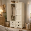 ARMADIO MULTIUSO IN RESINA 79X42.5X164 CM 2 ANTE 4 CASSETTI CON RIPIANI INTERNI BEIGE, MOBILE ALTO INTERNO ESTERNO