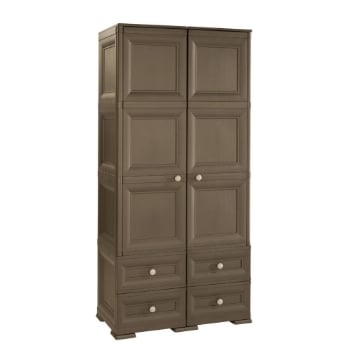 ARMADIO 2 ANTE CON APPENDIABITI E 4 CASSETTI OMNIMODUS, GUARDAROBA MULTIUSO EFFETTO LEGNO MARRONE
