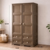 ARMADIO 2 ANTE CON APPENDIABITI E 4 CASSETTI OMNIMODUS, GUARDAROBA MULTIUSO EFFETTO LEGNO MARRONE
