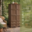 ARMADIO 2 ANTE CON APPENDIABITI E 4 CASSETTI OMNIMODUS, GUARDAROBA MULTIUSO EFFETTO LEGNO MARRONE