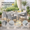 TAVOLO AZORE IN ACCIAIO E WICKER GRIGIO CHIARO 150 X 90CM