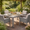 TAVOLO AZORE IN ACCIAIO E WICKER GRIGIO CHIARO 150 X 90CM