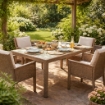 TAVOLO AZORE IN ACCIAIO E WICKER MARRONE 150 X 90CM
