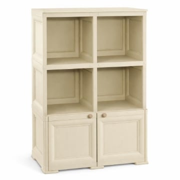 ARMADIO IN PLASTICA 79X43X125 CM EFFETTO LEGNO CON SCAFFALI APERTI E MODULO CHIUSO ANGORA, MOBILE CONTENITORE DA INTERNO E VERANDA
