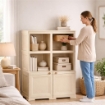 ARMADIO IN PLASTICA 79X43X125 CM EFFETTO LEGNO CON SCAFFALI APERTI E MODULO CHIUSO ANGORA, MOBILE CONTENITORE DA INTERNO E VERANDA