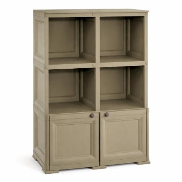 ARMADIO IN PLASTICA EFFETTO LEGNO CON 1 MODULO CHIUSO E 2 SCAFFALI APERTI, MOBILE CONTENITORE DA SALOTTO, BALCONE COPERTO E GIARDINO 