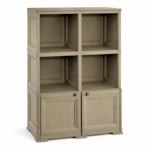 ARMADIO IN PLASTICA EFFETTO LEGNO CON 1 MODULO CHIUSO E 2 SCAFFALI APERTI, MOBILE CONTENITORE DA SALOTTO, BALCONE COPERTO E GIARDINO 