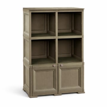 ARMADIO IN PLASTICA EFFETTO LEGNO CON 1 MODULO CHIUSO E 2 SCAFFALI APERTI – MOBILE CONTENITORE PER SALOTTO E BALCONE COPERTO