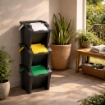 SET 3 PATTUMIERE MODULARI 30L NERE IMPILABILI 48X37X25 CM, TOWER RACCOLTA DIFFERENZIATA SALVASPAZIO CON APERTURA FRONTALE PER CUCINA E RIPOSTIGLIO