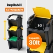 SET 3 PATTUMIERE MODULARI 30L NERE IMPILABILI 48X37X25 CM, TOWER RACCOLTA DIFFERENZIATA SALVASPAZIO CON APERTURA FRONTALE PER CUCINA E RIPOSTIGLIO