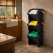 SET 3 PATTUMIERE MODULARI 30L NERE IMPILABILI 48X37X25 CM, TOWER RACCOLTA DIFFERENZIATA SALVASPAZIO CON APERTURA FRONTALE PER CUCINA E RIPOSTIGLIO