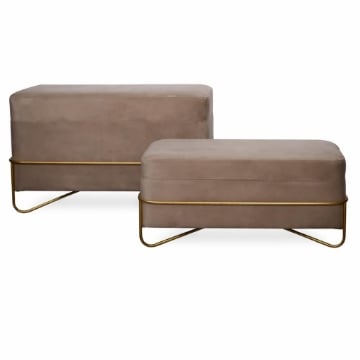 SET 2 POUF CONTENITORI CON  GAMBE IN METALLO - PANNA - H48X42X82 E 36X32X72CM
