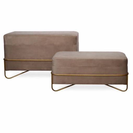 SET 2 POUF CONTENITORI CON  GAMBE IN METALLO - PANNA - H48X42X82 E 36X32X72CM