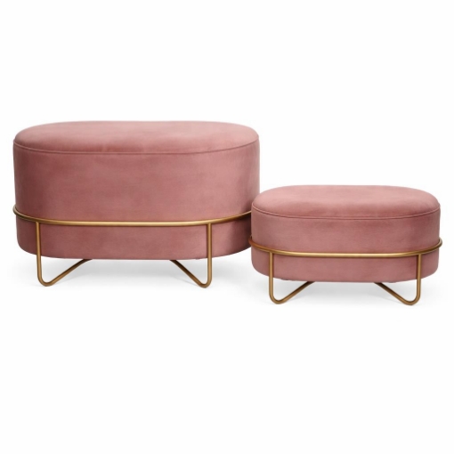 SET 2 POUF CON  GAMBE IN METALLO - ROSA ANTICO - H47X42X82 E 32X32X62CM