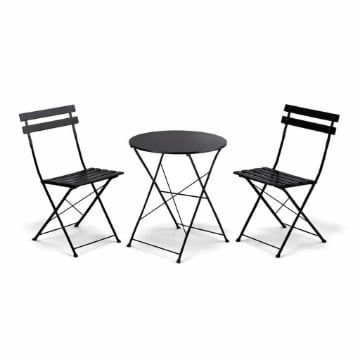SET DA GIARDINO BISTROT PIEGHEVOLE IN ACCIAIO , COLORE NERO
