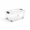 BOX CONTENITORE 40L TRASPARENTE 59X39X27,4 CM CON COPERCHIO APRIBILE SU 4 LATI E RUOTE – SCATOLA PORTAOGGETTI SALVASPAZIO PER CASA E RIPOSTIGLIO