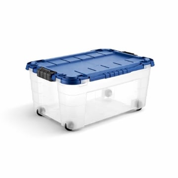 BOX CONTENITORE 40L TRASPARENTE/OCEANO 59X39X27,4 CM CON COPERCHIO APRIBILE SU 4 LATI E RUOTE – SCATOLA PORTAOGGETTI SALVASPAZIO PER CASA E RIPOSTIGLIO