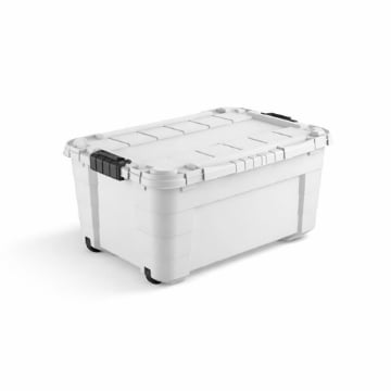 BOX CONTENITORE 40L CON COPERCHIO E RUOTE 59X39X27,4 CM GRIGIA – SCATOLA PORTAOGGETTI SALVASPAZIO CON ROTELLE PER CASA E RIPOSTIGLIO