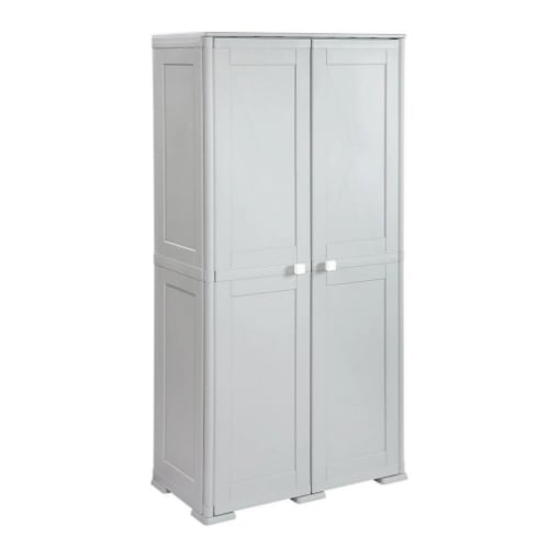 ARMADIO 2 ANTE GRIGIO 79X43X164 CM CON 2 MODULI E 2 RIPIANI – MOBILE VERTICALE SALVASPAZIO PER ORGANIZZAZIONE CASA