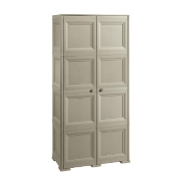 ARMADIO 2 ANTE TAUPE 79X43X164 CM CON 4 SCOMPARTI E VANO PORTASCOPA – MOBILE ALTO ORGANIZZAZIONE CASA PER INGRESSO E LAVANDERIA