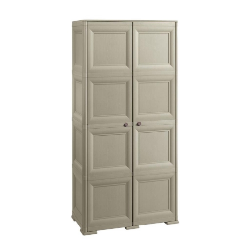 ARMADIO 2 ANTE TAUPE 79X43X164 CM CON 4 SCOMPARTI E VANO PORTASCOPA – MOBILE ALTO ORGANIZZAZIONE CASA PER INGRESSO E LAVANDERIA