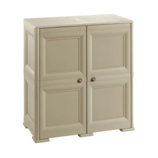 ARMADIO 2 ANTE TAUPE 79X43X85,5 CM CON 4 SCOMPARTI – MOBILE CONTENITORE COMPATTO PER ZONA GIORNO E INGRESSO