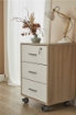 CASSETTIERA DA UFFICIO IN LEGNO CON 3 CASSETTI E 4 RUOTE CON BLOCCO 70X50X41 CM, COLORE BIANCO E OLMO CHIARO