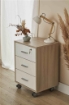 CASSETTIERA DA UFFICIO IN LEGNO CON 3 CASSETTI E 4 RUOTE CON BLOCCO 70X50X41 CM, COLORE BIANCO E OLMO CHIARO