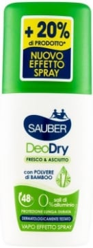 SAUBER DEODORANTE VAPO DRY CON POLVERE DI BAMBOO FRESCO E ASCIUTTO 48H, 90ML