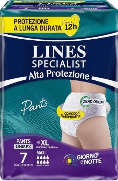 PANTS LINES SPECIALIST ASSORBENTI UNISEX IPOALLERGENICI PER INCONTINENZA GIORNO E NOTTE , TAGLIA XL 7PZ