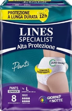 PANTS LINES SPECIALIST ASSORBENTI UNISEX IPOALLERGENICI PER INCONTINENZA GIORNO E NOTTE , TAGLIA L 8PZ