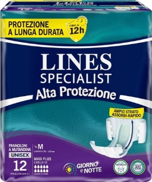 LINES SPECIALIST PANNOLONI A MUTANDINA UNISEX MAXI PLUS TAGLIA M 12PZ
