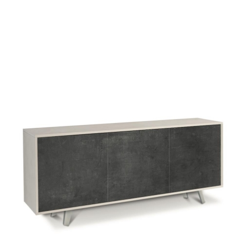 MOBILE DA ARREDO IN LEGNO CON PIEDINI E 3 ANTE 74X177X41 CM COLORE OSSIDO BIANCO E OSSIDO NERO