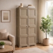 ARMADIO 2 ANTE TAUPE 79X43X164 CM CON 8 SCOMPARTI – MOBILE ALTO ORGANIZZAZIONE CASA PER INGRESSO, LAVANDERIA E ZONA GIORNO