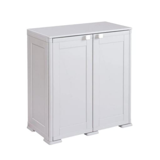 ARMADIO BASSO 2 ANTE GRIGIO OMNIMODUS SIMPLEX – MOBILE CONTENITORE COMPATTO PER LAVANDERIA, GARAGE E BALCONE