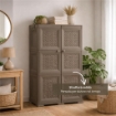 ARMADIO 3 MODULI WENGÉ 79X43X125 CM CON ANTA TRAFORATA – MOBILE ALTO SALVASPAZIO PER ZONA GIORNO E BALCONE