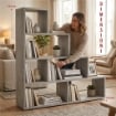 SCAFFALE A LIBRERIA DI DESIGN A SCALA L IN LEGNO DIMENSIONI 144X150X38 CM, COLORE CEMENTO